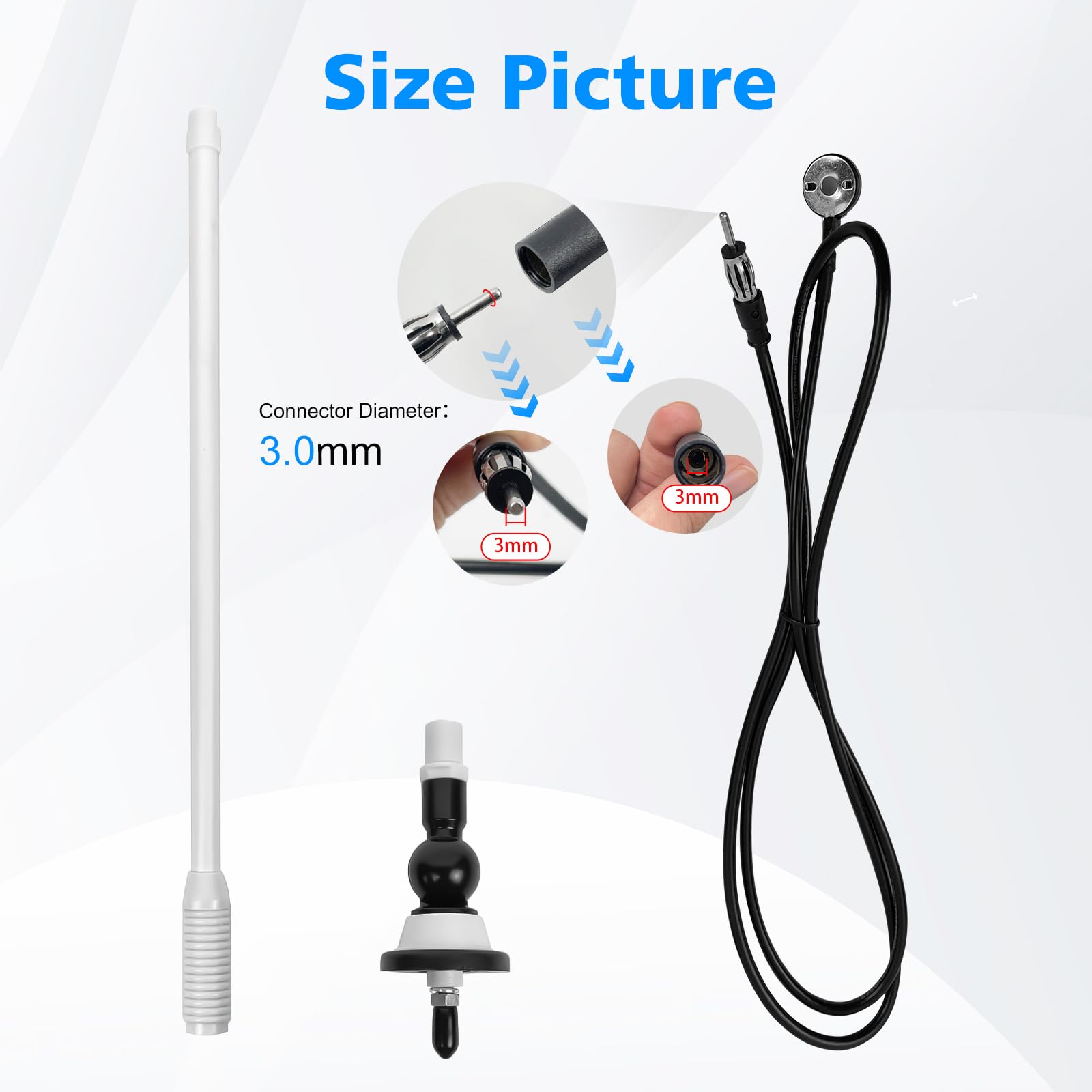 STUDIOFINIX Antena de radio marítima impermeable Dipolo flexible mástil FM AM para barco