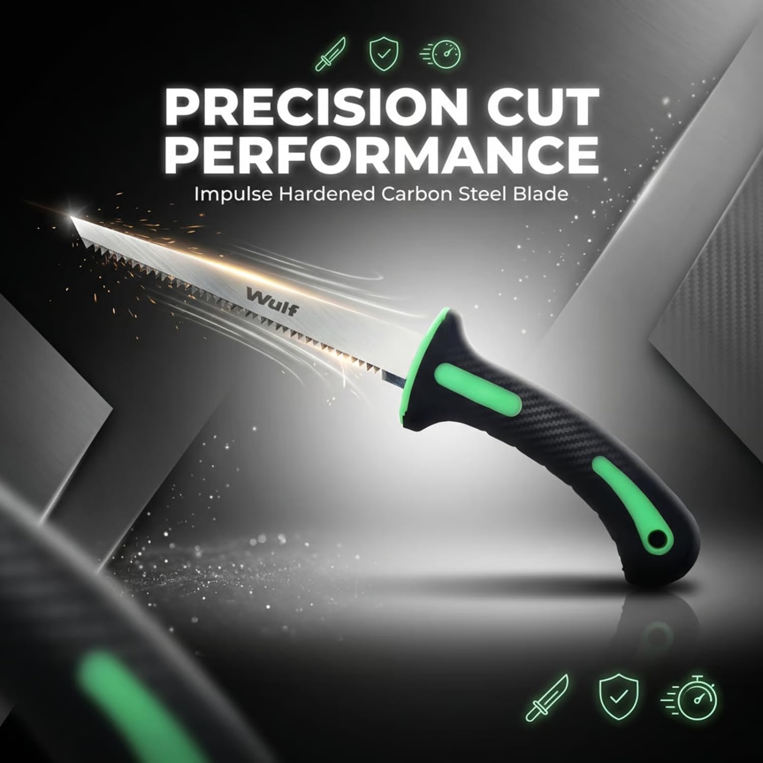Wulf 6 Inch Jab Saw for Drywall, PVC & Wood | Hand Saw with Hardened Steel Blade | Soft Grip TPR Handle | Sharp Teeth for Fast Cutting | 12 Inch Overall Length (Black & Green)