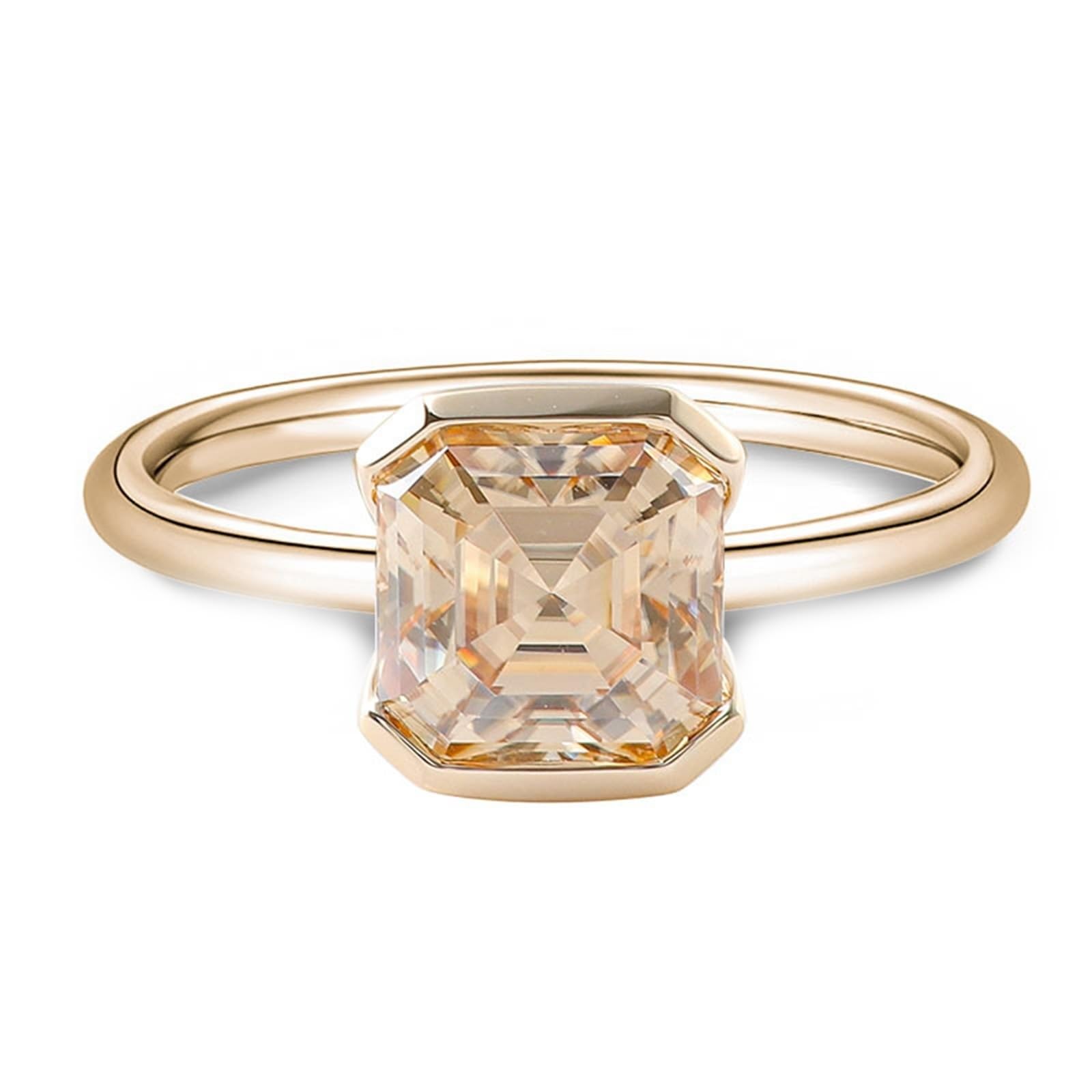 Anillos de oro amarillo de 18 quilates Moissanita, Anillos de pareja Simple, Rectangular Champán Solitario Moissanite Anillos Mujeres
