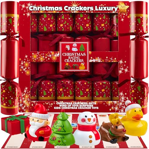 KreativeKraft Crackers di Natale, Set da 6 Giocattolo da Corsa a Carica, Senza Scoppio, Decorazioni Natalizie da Tavolo Bambini e Famiglia (Multi Racing)