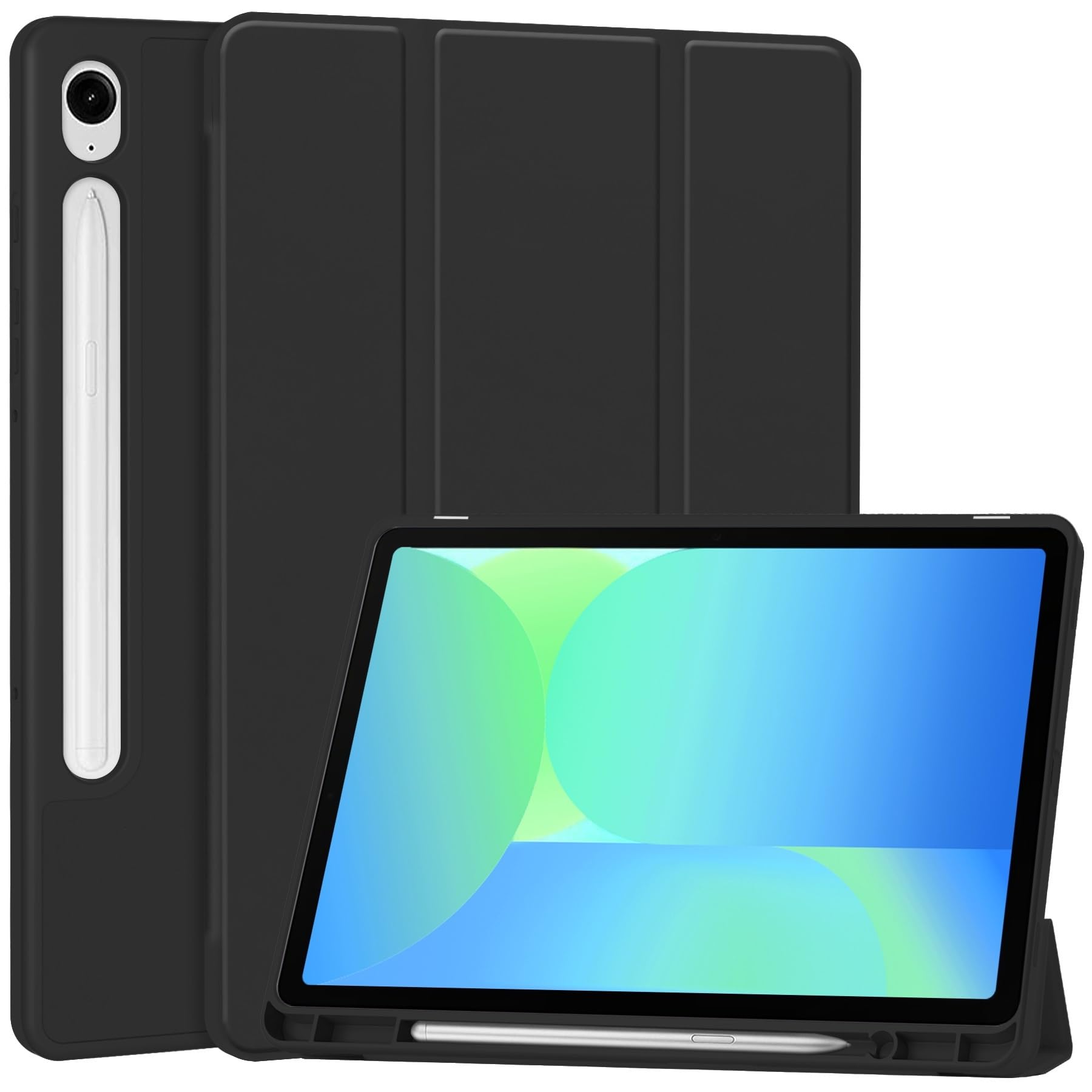 Slim Case Compatible with Galaxy TAB S10FE / S9FE Tablet Case,TPU Slim Cover Auto Wake/Sleep Smart Shell w/Pencil Holder Shockproof Cover (Black)