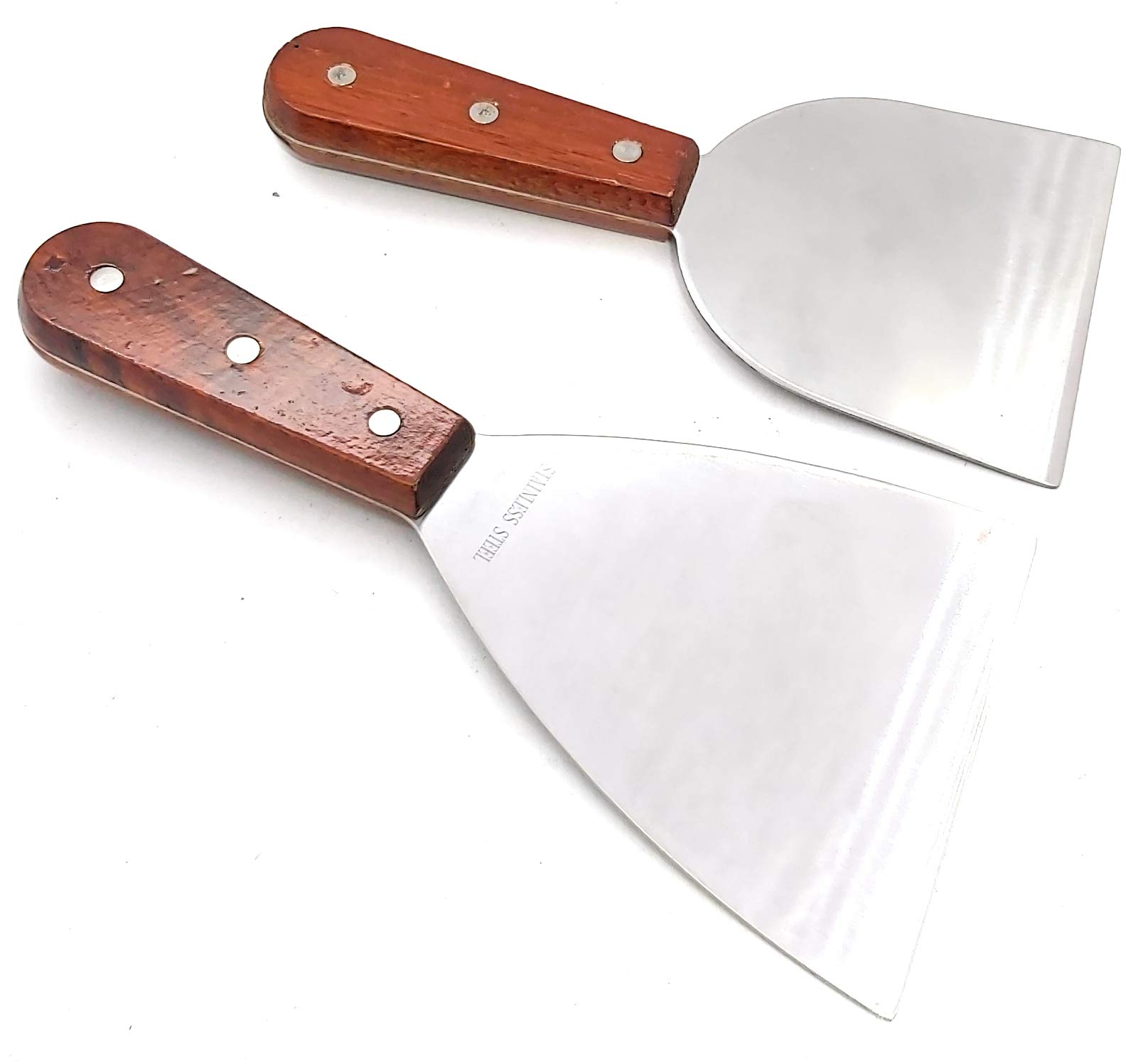 A.R.T Heavy Duty Stainless Steel Plain Scrapper with Wooden Handle for Mixing Cutting Ice Cream, Cake, Chocolate, Dough,Art Decoration Set of 2 1