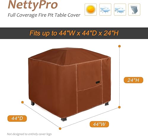 Miniatura 9 de NettyPro Cubierta cuadrada para hoguera, impermeable, resistente, para patio al aire libre, para mesa de fogata de gas propano, 40 x 40 x 24