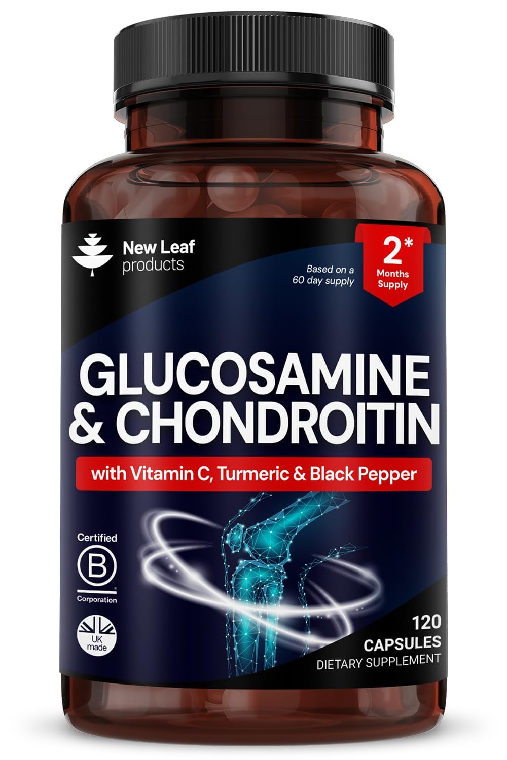 Glucosamine and Chondroitin High Strength - with MSM Extra Absorbency Enriched with Vitamin C, Glucosamine Sulphate Chondroitin Sulphate Gluten-Free, GMP, 120 Food Supplement Tablets
