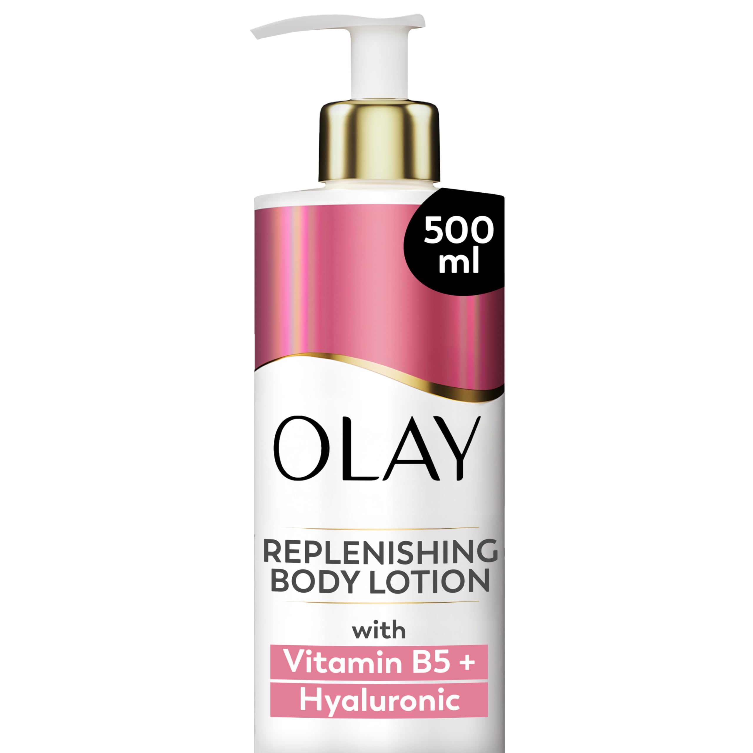 Olay Hyaluronic Acid Replenishing Body Lotion, 24HR Moisturising Cream Full Body Skin Care, Replenishes Skin Moisture, Vitamin B5 B3, Glycerin, Smooth and Moisturised Skin, No Greasy Residue, 500ml
