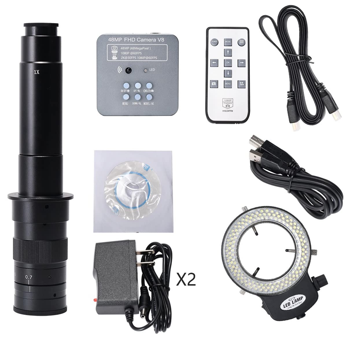 Microscope 48MP 1080P 60FPS Digital Microscope 300X 180X C-Mount Lens(300X Full Kit)