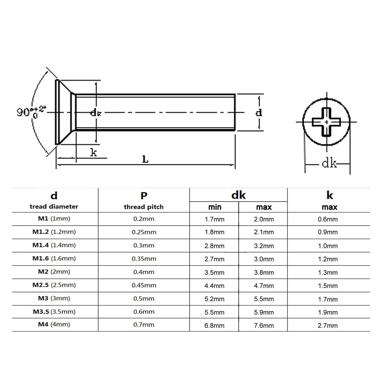 1000 Uds M2 M2.5 M3 Mini Pequeño Micro Acero Negro Plana Tornillo De Cabeza Avellanada (Color : 20mm, Size : M3)