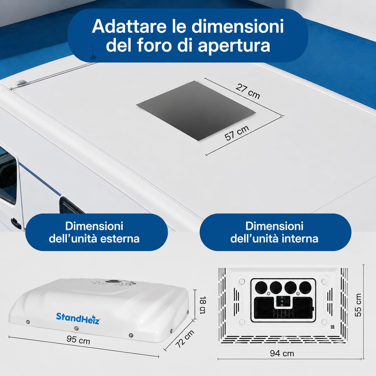 Condizionatore Camper 12V da Tetto 2000W, Climatizzatore per Roulotte Camion Furgone Trattore, Aria Condizionata 7000 BTU per Veicoli Commerciali Agricoli, Raffreddamento Cabina con Telecomando