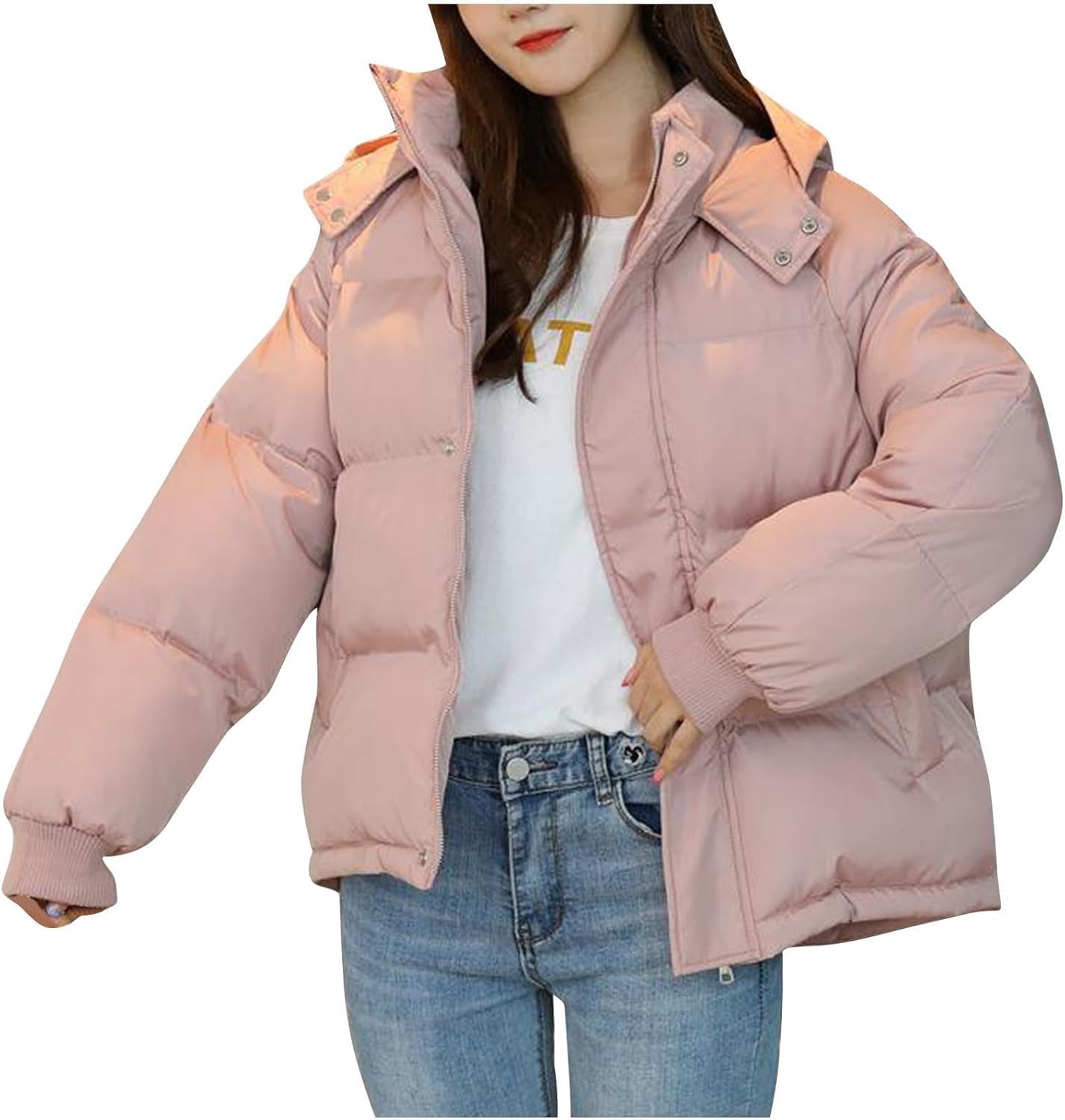 Chaqueta de Pluma Corta con Capucha y Cremallera para Mujer Chaqueta de Pluma Gruesa con Capucha y Cremallera Chaqueta de Pluma Gruesa para Invierno Abrigo Parker cálido