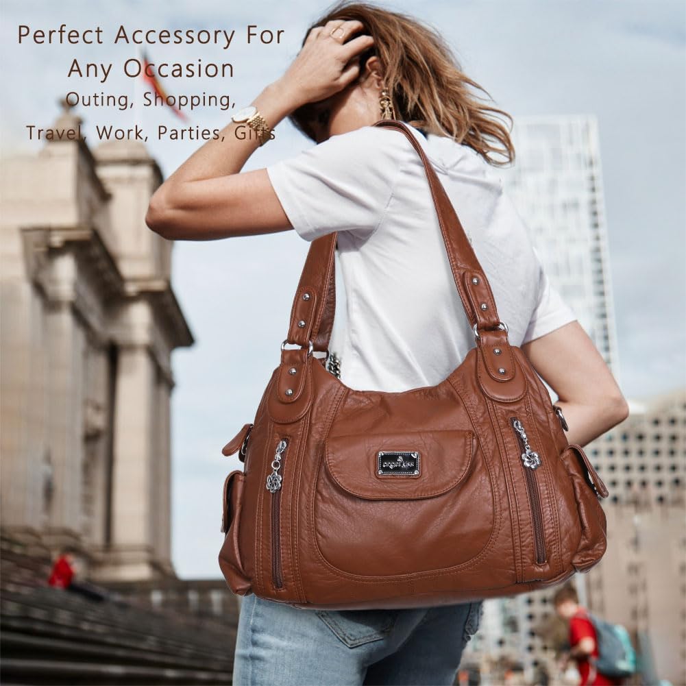 Angel Kiss Purses for Women, Large Shoulder Bag Hobo Tote Purse Mutipocket Faux Leather Satchel Hobo Purse - Image 7