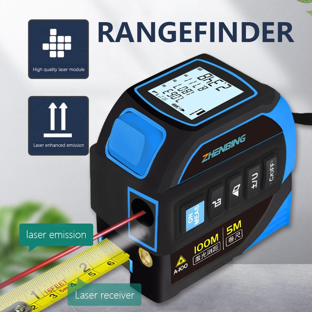 Mètre ruban 4 en 1 avec réticule de niveau, écran LCD rétroéclairé, haute précision ± 2 mm, rechargeable, pour bricolage et construction, mesure 40/60/80/100 m