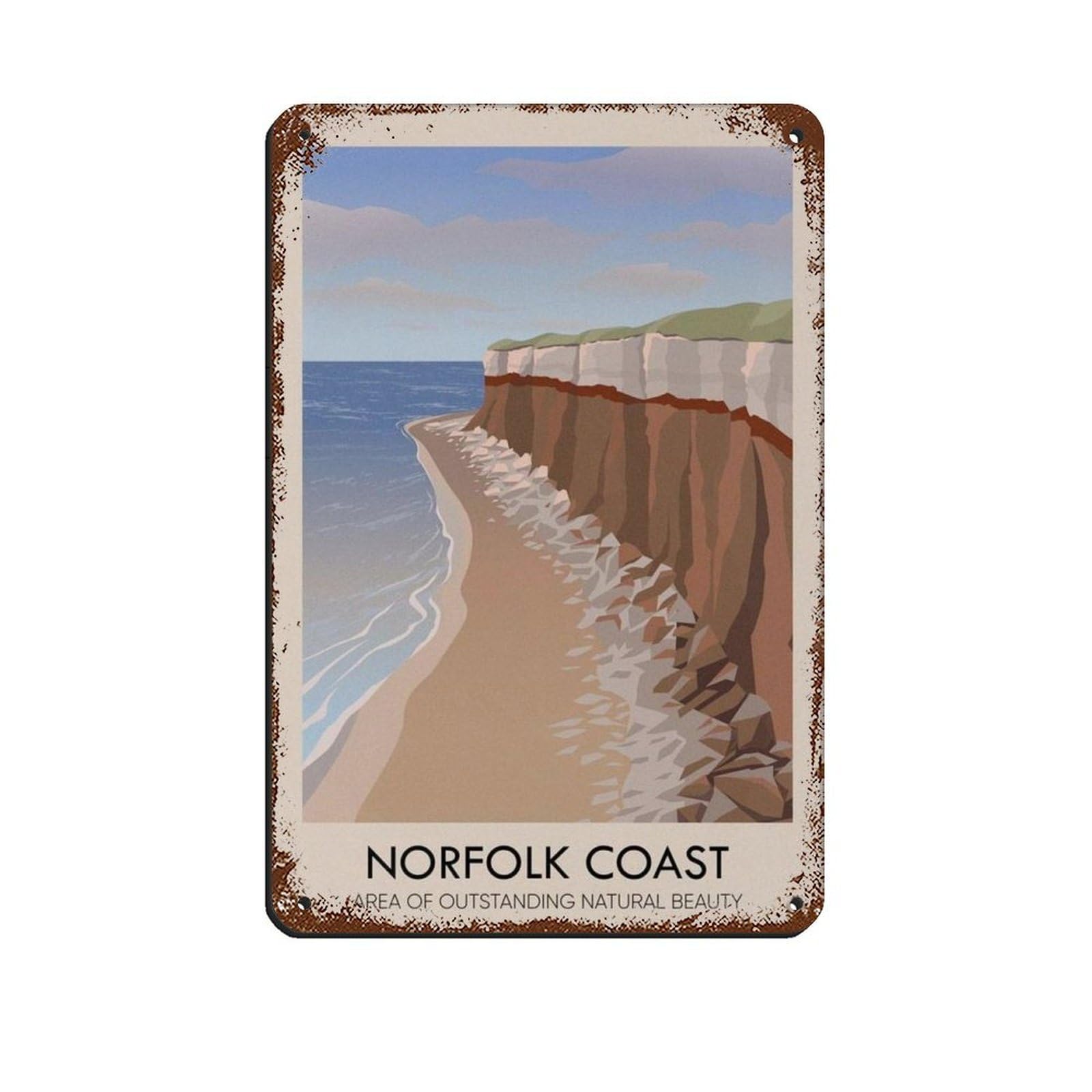 Lxwnze 20L X 30W Cm Norfolk Coast Aonb Travel Poster Tin Sign Vintage Metal Pub Club Cafe Bar Home Wall Art Decoration Poster Retro 8X12inch(20X30cm)