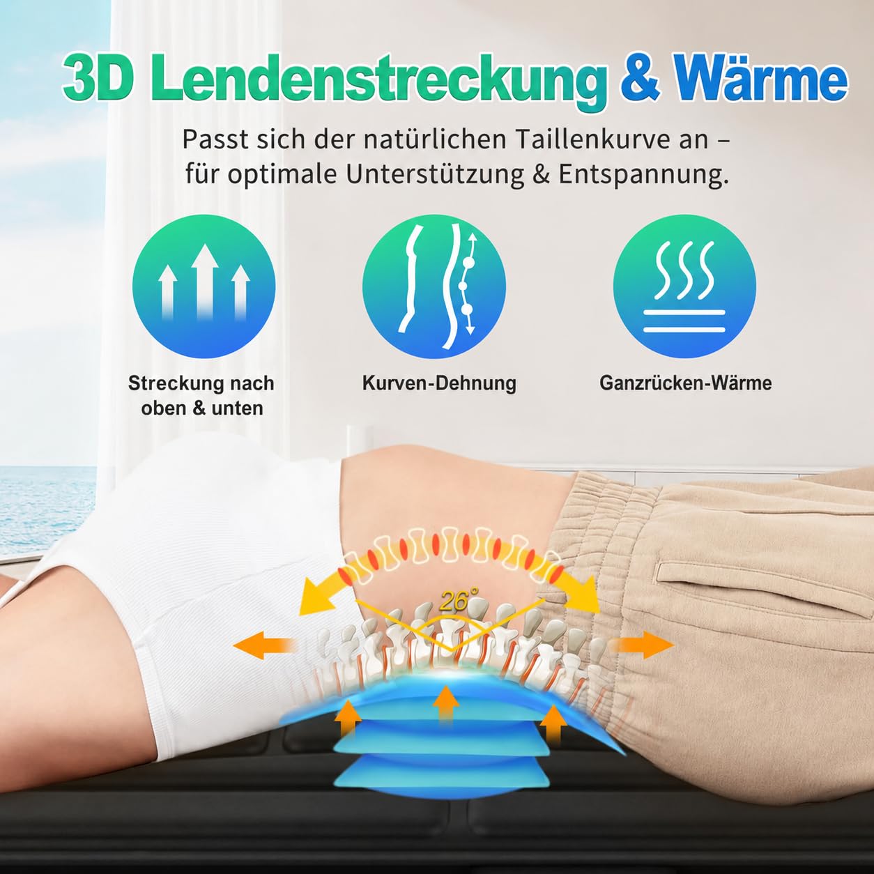 Ganzkörper-Massagematte mit Wärme, Ganzrückenheizung & Lendenwirbelstütze, Rücken-Massageauflage für Senioren & Büroangestellte, 3 Intensitäten & 2 Heizstufen, Entspannung für Zuhause & Büro