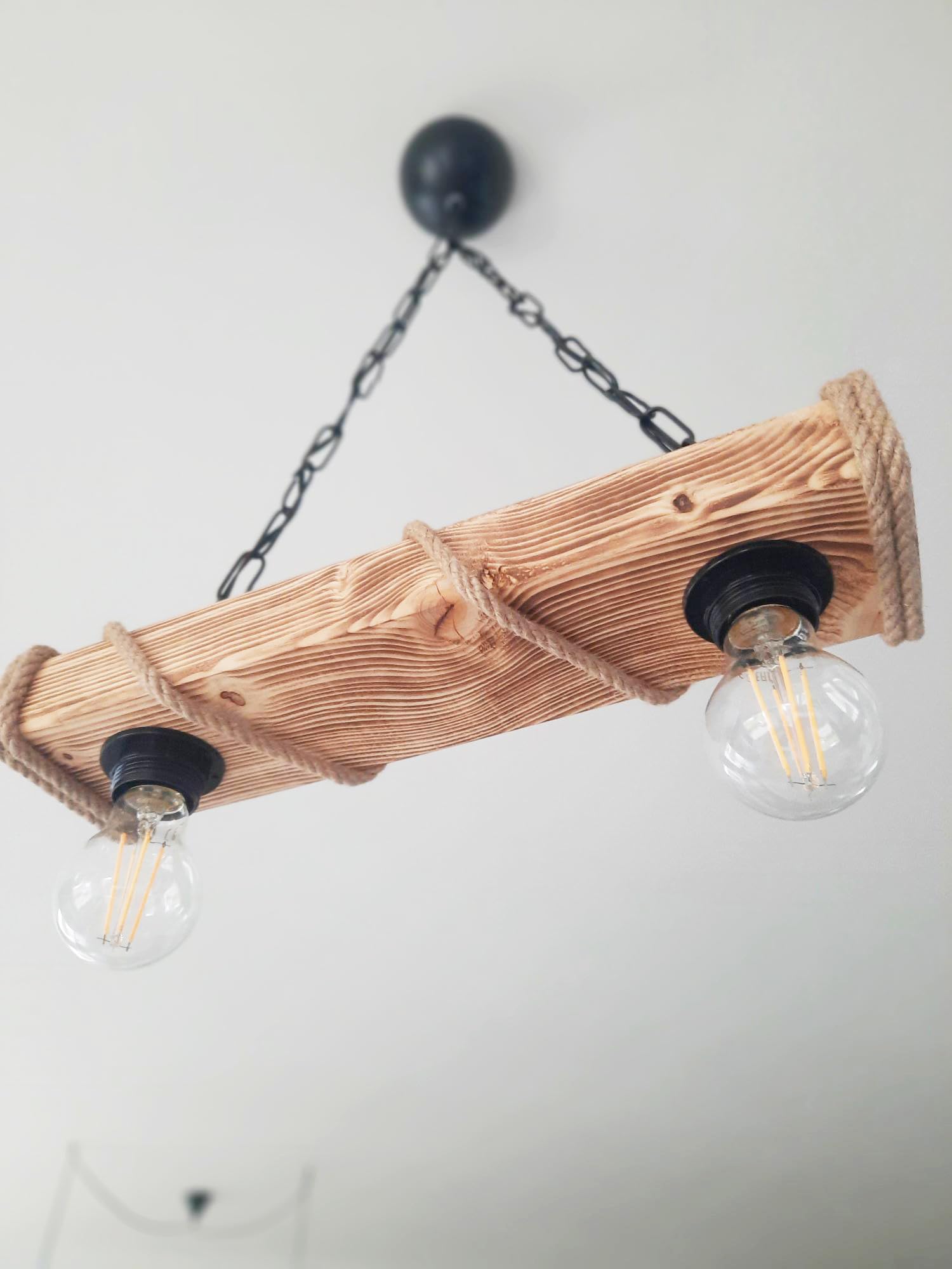 Lámpara colgante de cuerda de madera de estilo industrial con 2 bombillas (E27)