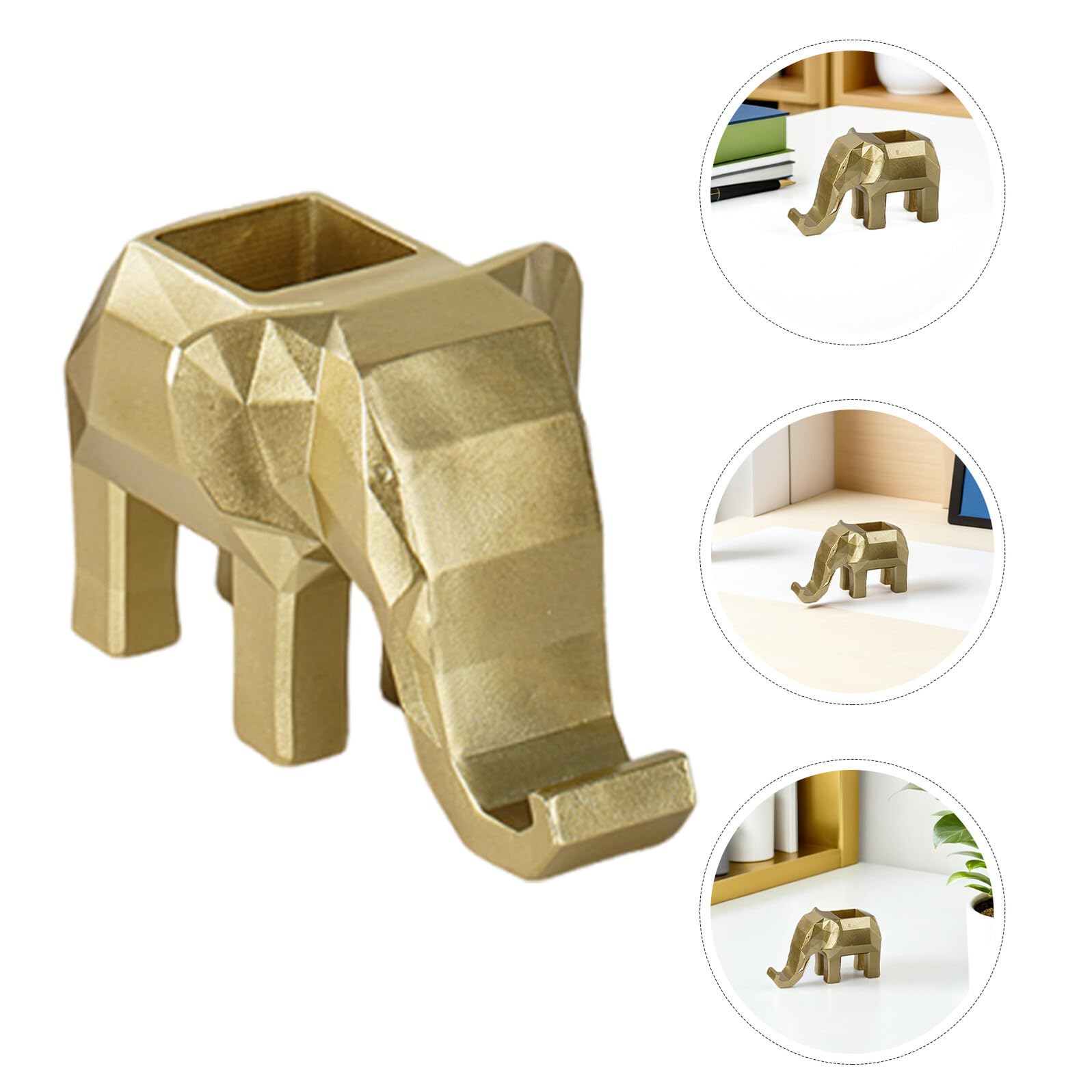 Porta Matite a Forma di Animale Geometrico in Resina Oro con Supporto | Organizer da Scrivania, Spazio Capiente per Penne e Pennelli Cosmetici, per Ufficio e Casa