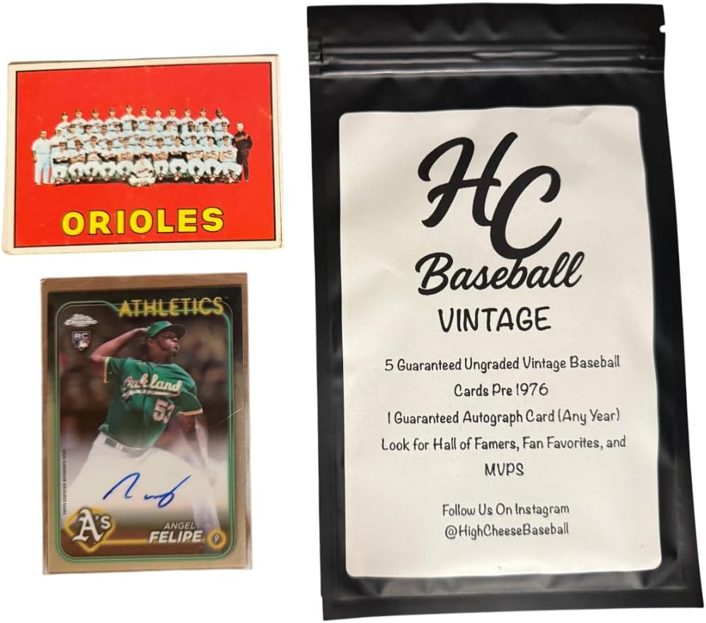 High Cheese Baseball Vintage Baseball Cards 5 Ungraded Cards Pre-1976, 1 Guaranteed Autograph Card (Any Year). Look for Hall of Famers and Fan Favories. - Image 1 of 4