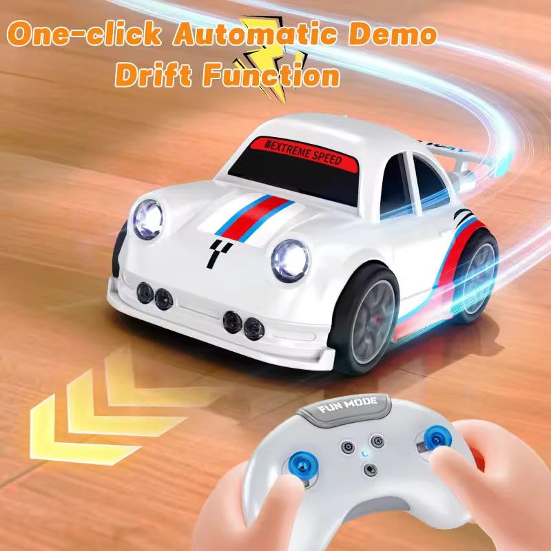 Image of Cable World 360 RC Drift Car for Kids with Remote Control, Automatic One-Click Drift, Follow Mode, Escape Mode, LED Lights & Sound, Rechargeable Racing, Sensor Control Toy Car for Kids - Black