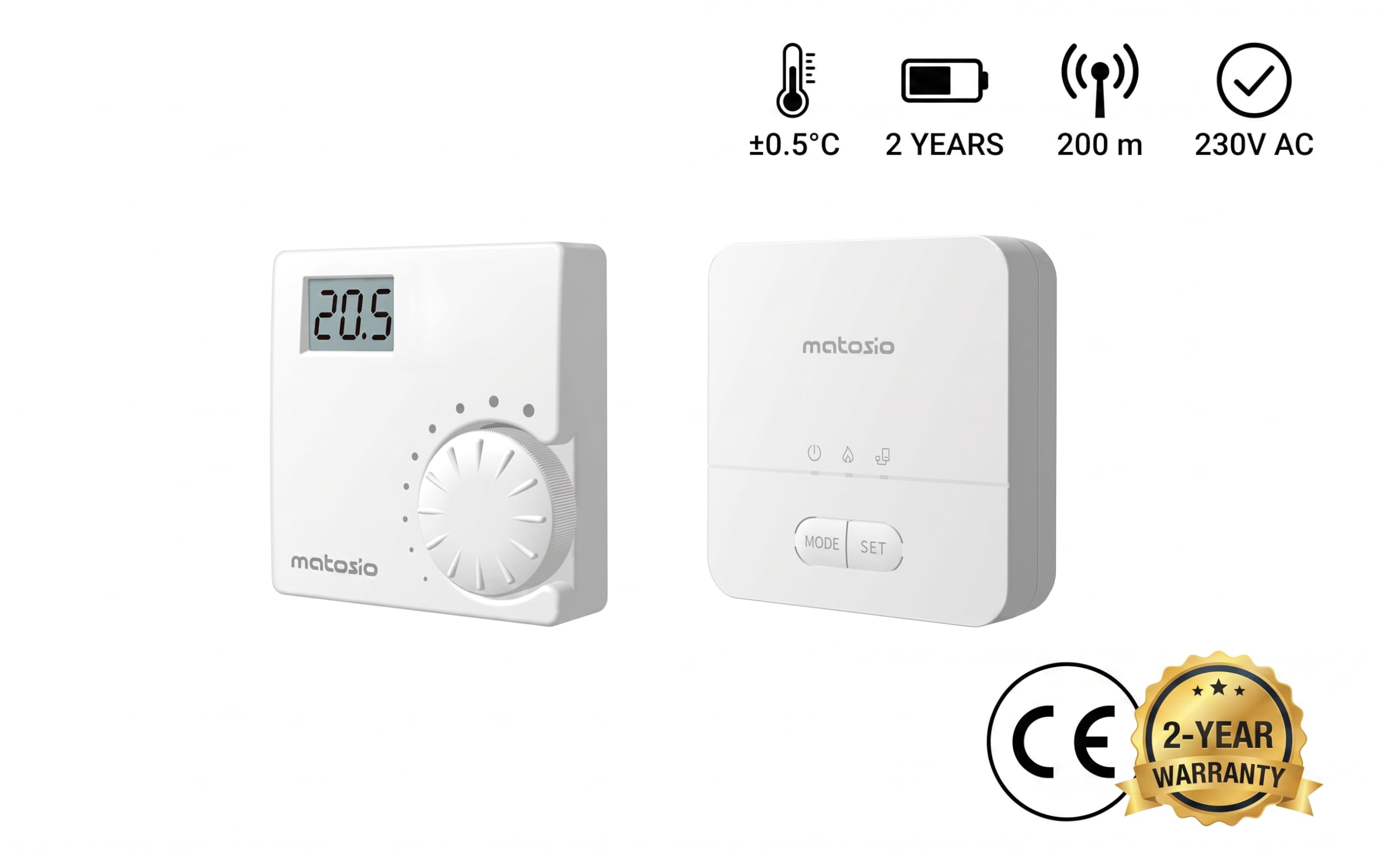 TH610 - Set di termostato radio per caldaia, con ricevitore, termostato digitale, funzionamento a batteria, montaggio a parete, bianco