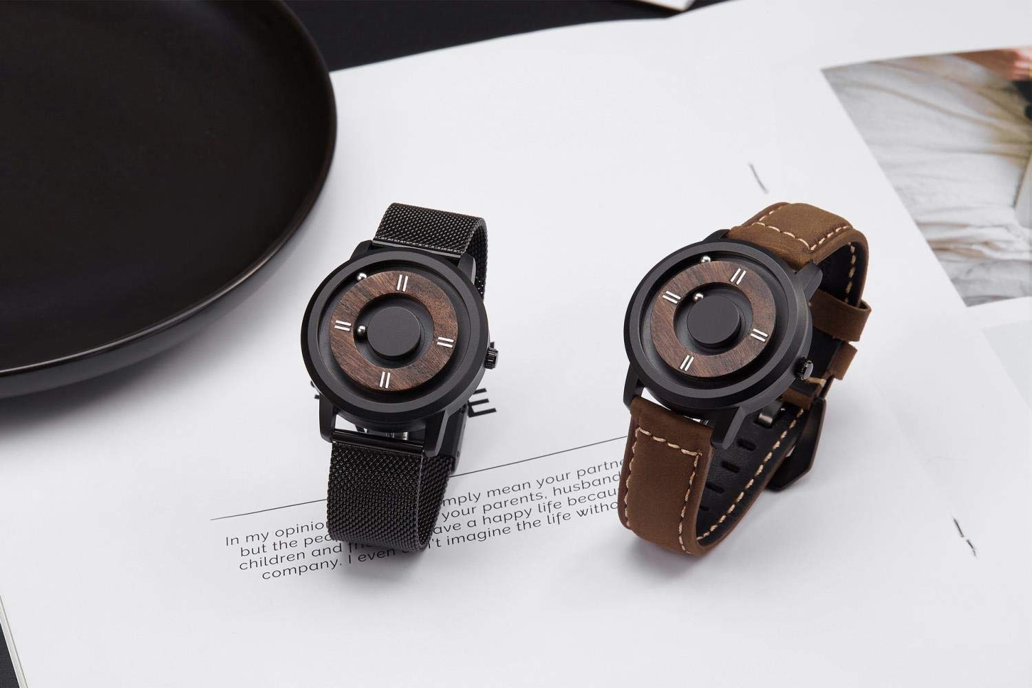 Ourui Orologi Da Polso,Orologio Da Coppia Creativo Con Sfera In Acciaio Magnetico Senza Puntatore, Nero