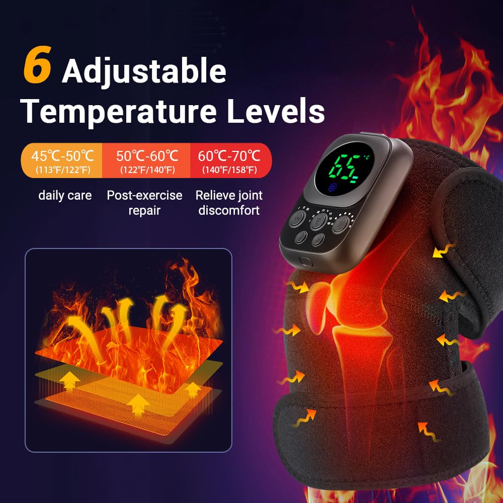 Masajeador de Rodilla Inalámbrico, Dispositivo de Calentamiento de Control Inteligente con Correas Ajustables, Rodillera con Almohadillas EMS apta para Rodilla, Hombro y Codo