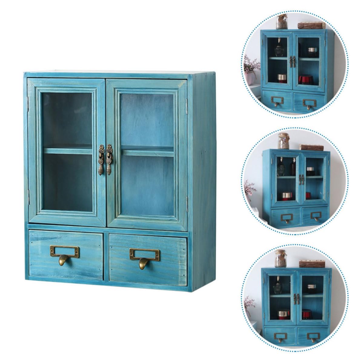 KICHOUSE Organizer in Legno a 2 Livelli per Gioielli e Cosmetici, Portaoggetti da Scrivania per Ufficio e Casa Stile Moderno