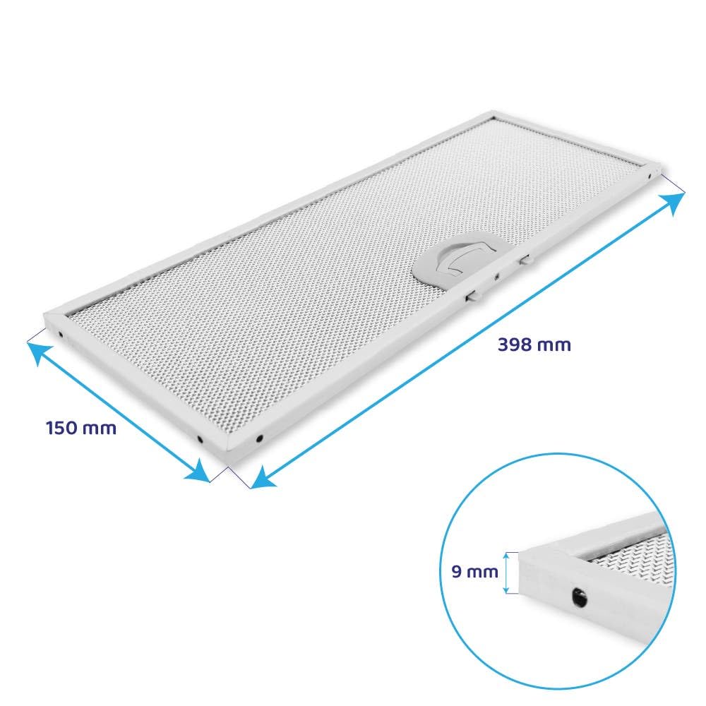 AllSpares Metalowy filtr przeciwtłuszczowy do okapów kuchennych odpowiedni do Airone ACFMAA9X150X398000 | zamiennik do Donizetti, Leonardo, Mida 60, Mida 90, Salieri, Tide, filtr metalowy, 398 x 150