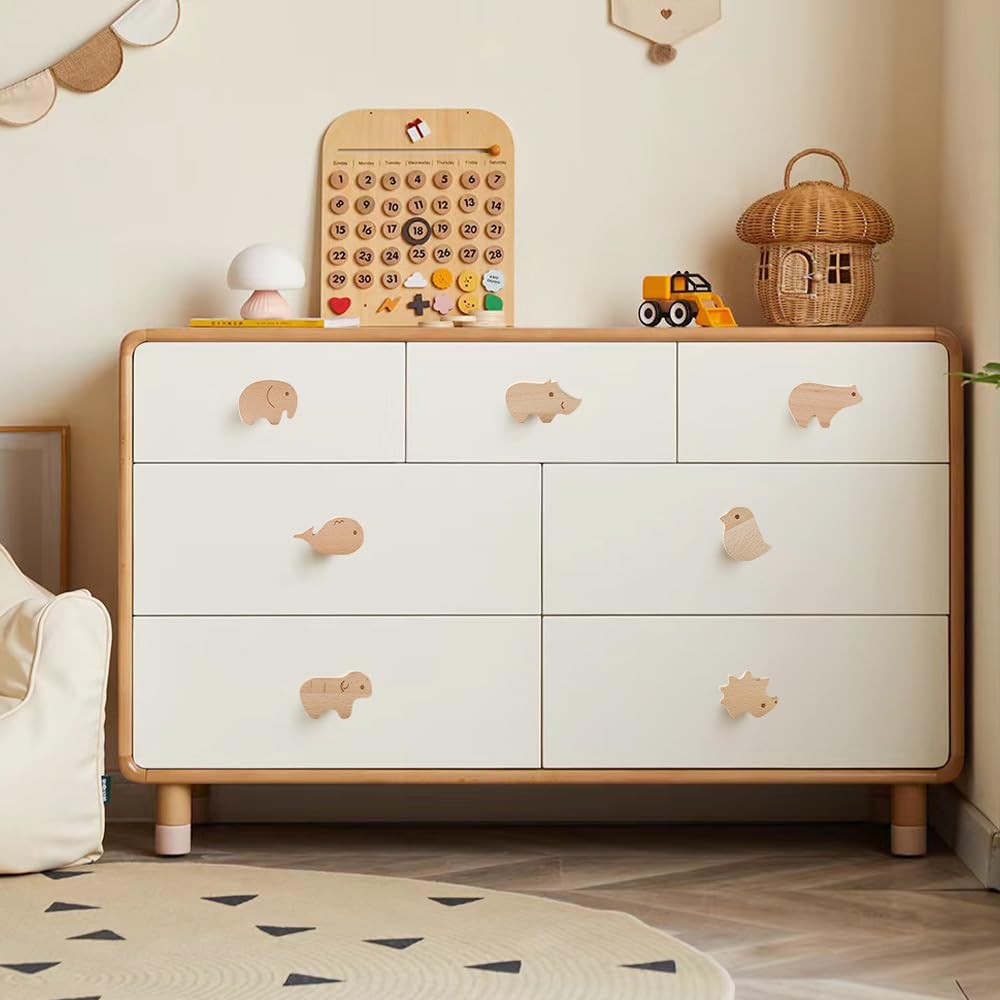 Pomelli per Mobili Bambini,12 pezzi Pomelli per Mobili,Pomelli Legno,Maniglie per Mobili Bambini,Pomelli per Armadi,Pomelli Armadio Bambini Animali con Viti,Adatto per La Cameretta Dei Bambini