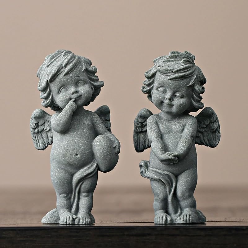 Miniatura 3 de livelyfish Estatua de ángel guardián, pequeña figura de querubín rezando, alas de arenisca, escultura de ángel para acuario, hogar, pecera,