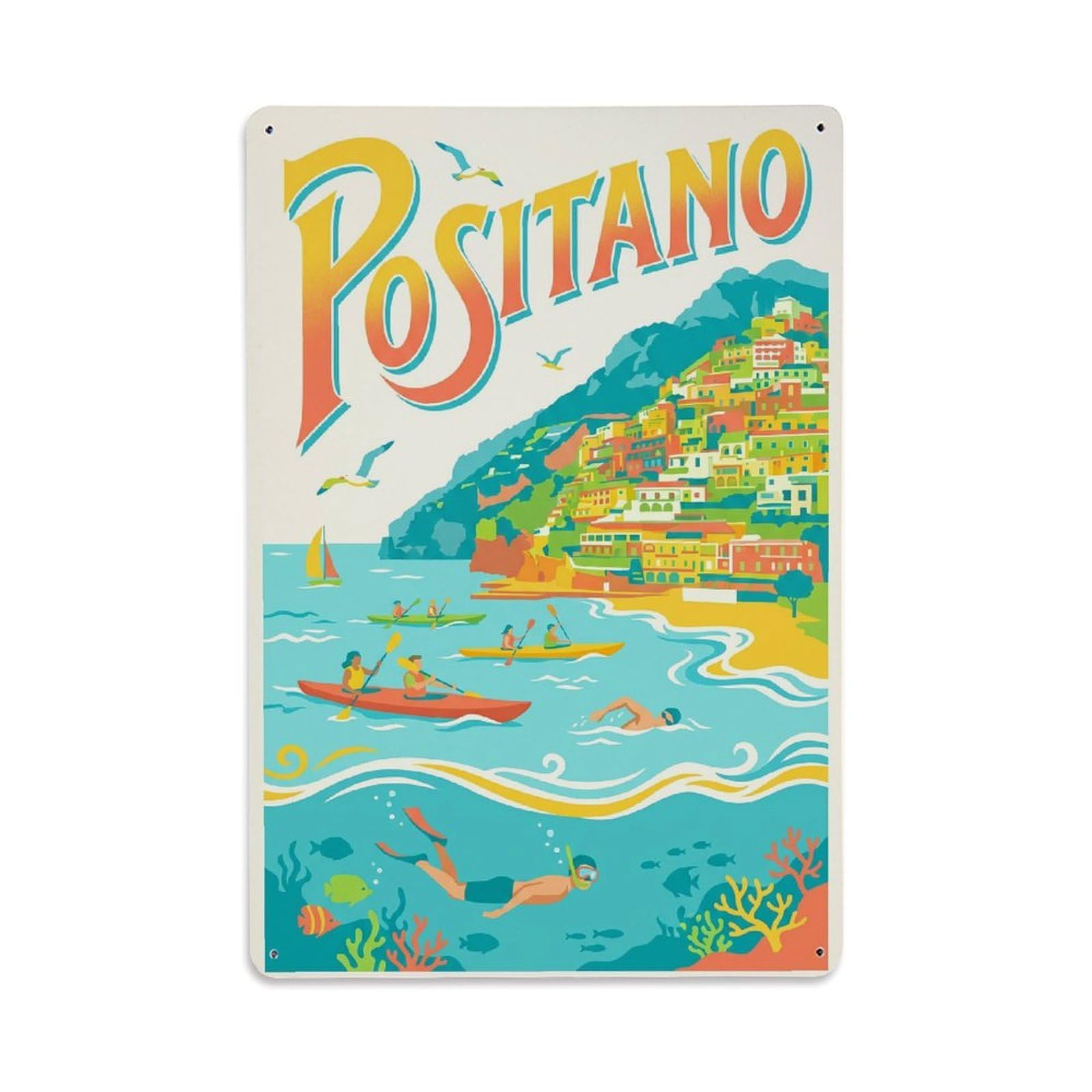Vintage Travel Positano Italy Wind Metal Tin Sign Plaque Wall Decor for Cafe, Club Bar, Office, Garden Metal Poster 8x12Inch