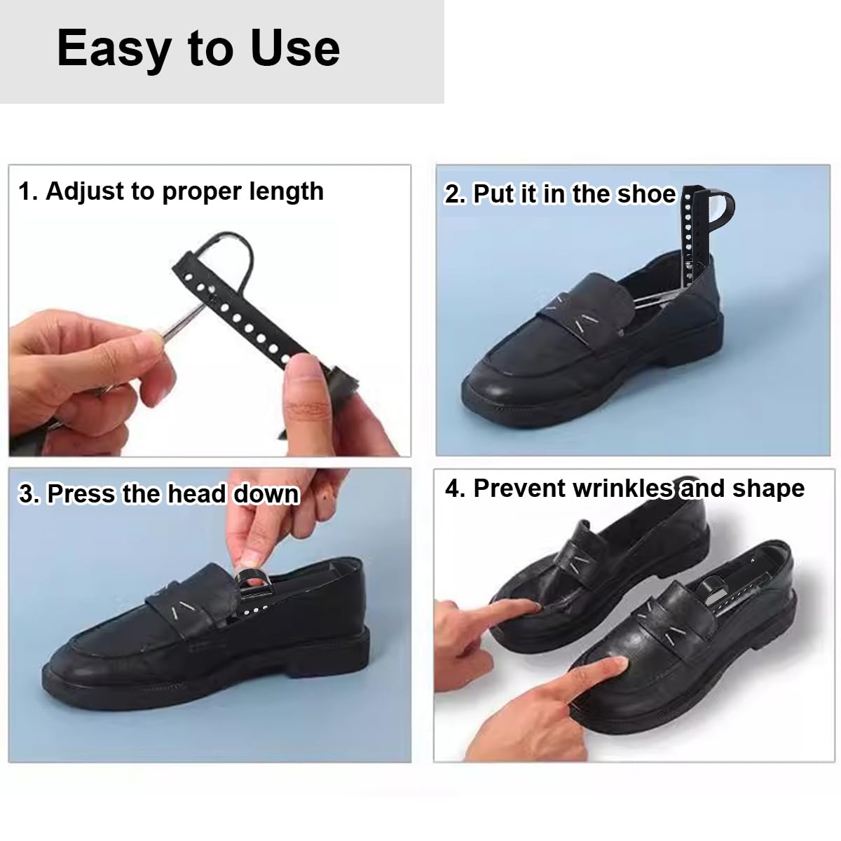 4 paia di estensori per scarpe, da uomo e da donna, in plastica, regolabile, leggero e facile da trasportare, grande formato – nero