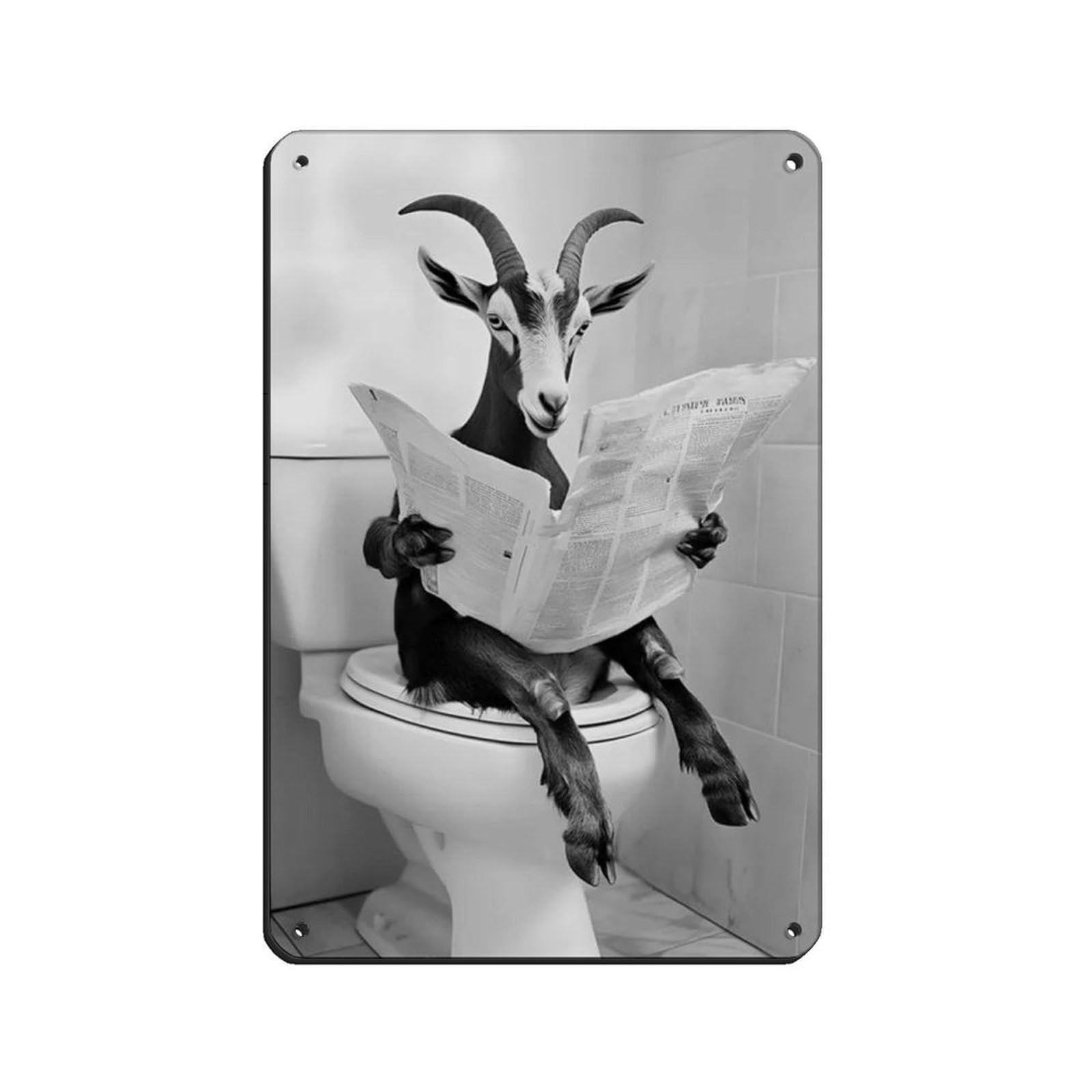 Lxwnze 20L X 30W Cm Goat Sitting On The Toilet Reading A Newspaper (2) Retro Poster Metal Tin Sign Chic Art Retro Iron Painting Bar People Cave Cafe Family Garage Poster Wall Decoration 8X12inch(20X30cm)