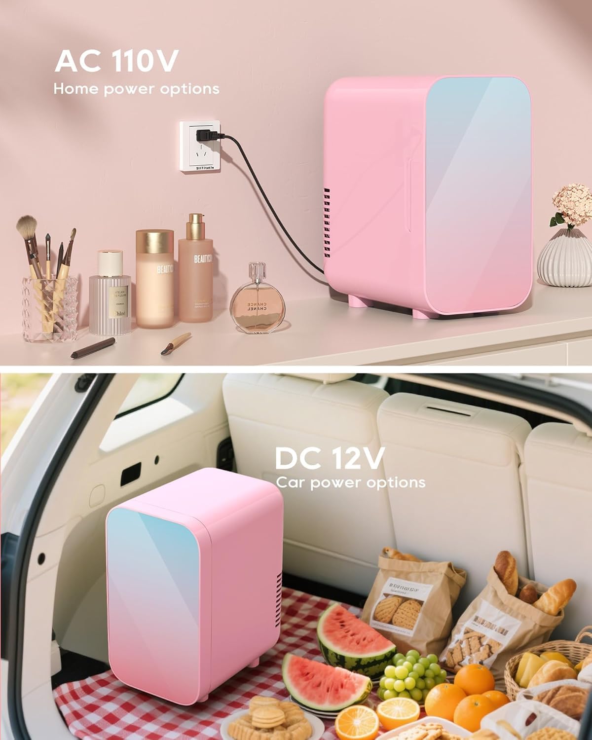 Mini nevera de 6 litros/8 latas, refrigerador termoeléctrico portátil de 110 V CA/CC para el cuidado de la piel, cosméticos, bebidas, alimentos, ideal para dormitorio, oficina, dormitorio