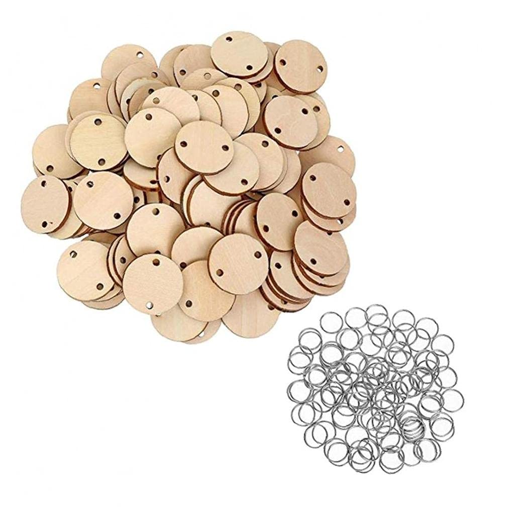 Tossper 100Pcs Calendar Reminder Tags Round Wooden Discs With Holes Record Wood Chip Board With Iron Rings For Birthday Anniversary