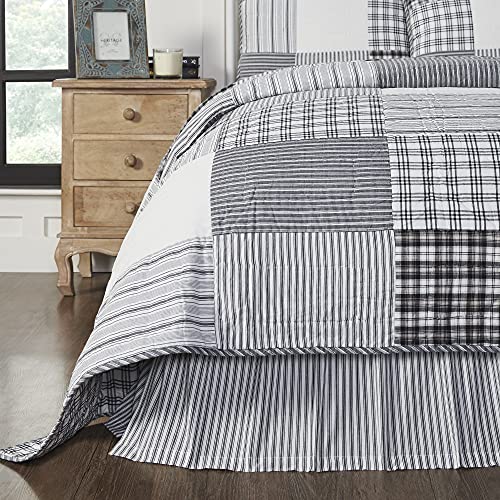 VHC Brands Sawyer Mill Ticking Stripe Twin Bed Skirt Black 39x76x16