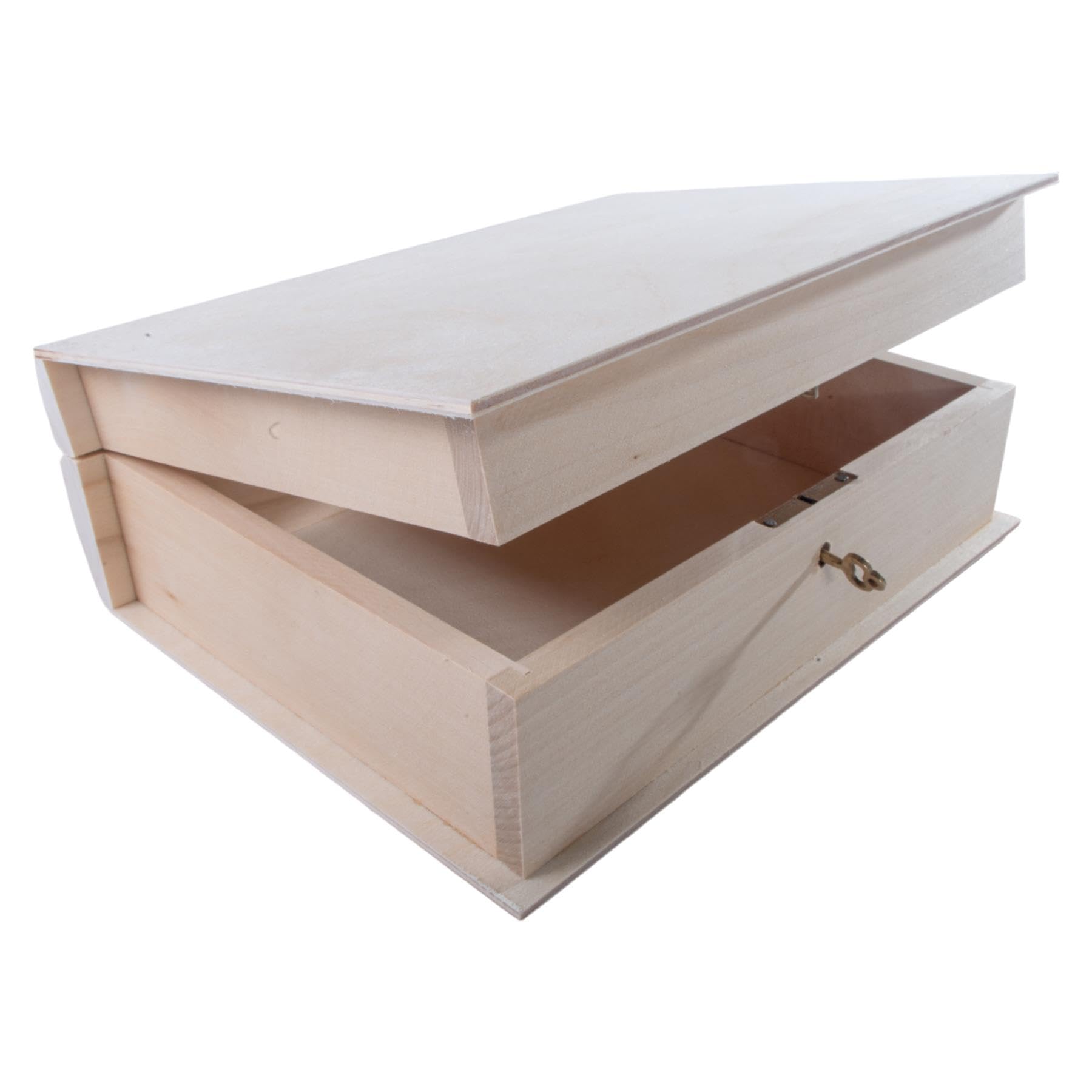 Plain Wooden Box With Key Lock | Treasure Keepsake Trinket Gift Locking Case