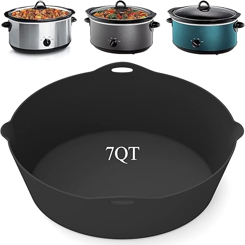 Forros divisores de silicona para olla de cocción lenta, 7 cuartos de galón, 7 cuartos de galón, 3 en 1, olla de cocción ovalada, reutilizable, sin