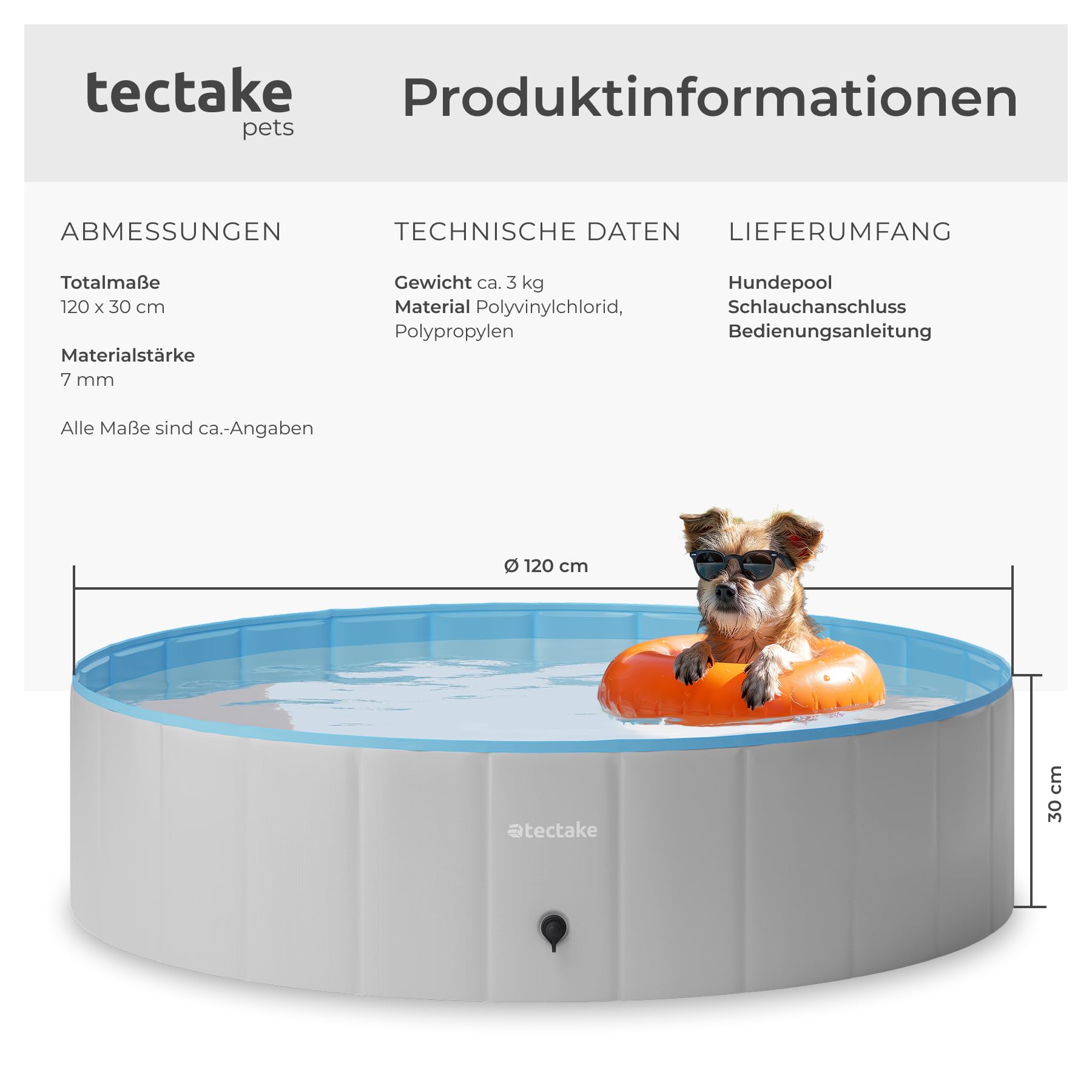 tectake® Swimming Pool, nutzbar als Planschbecken oder Bällebad für Hunde, Faltbare Badewanne, Hundepool, Hundewanne, Aufstellpool, Swimmingpool, Hundebadewanne, Bällebad Hunde - 120cm ⌀
