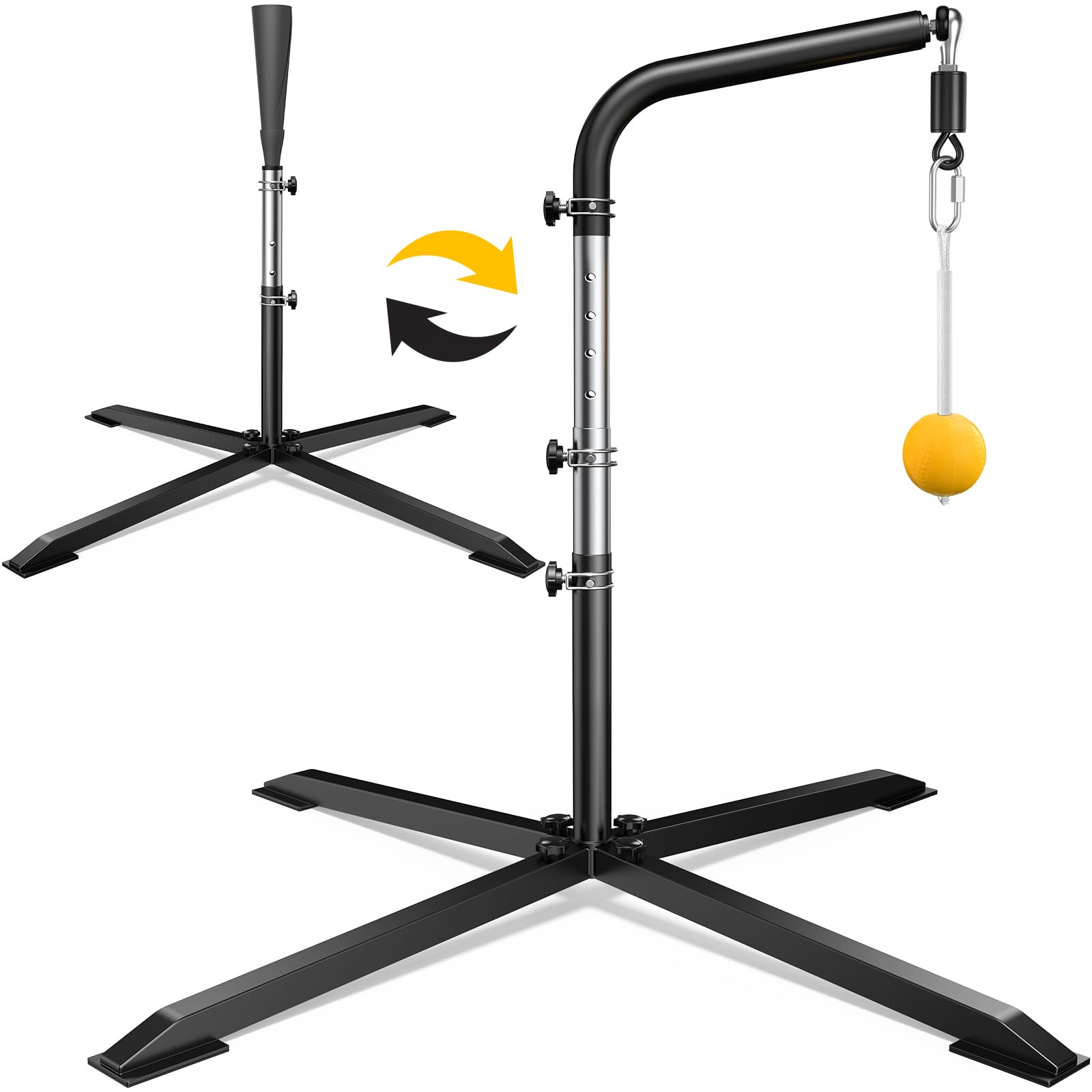Patiassy Baseball Softball Hitting Batting Swing Trainer for Baseball and Softball, Height Adjustable 30"-46" with Heavy-Duty X-Base Indoor Outdoor Practice(2-in-1)