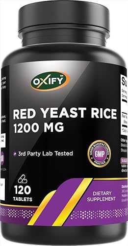 Oxify Arroz de levadura roja 1200 mg  120 tabletas  Sin gluten, sin OMG  Suplemento fabricado en Estados Unidos