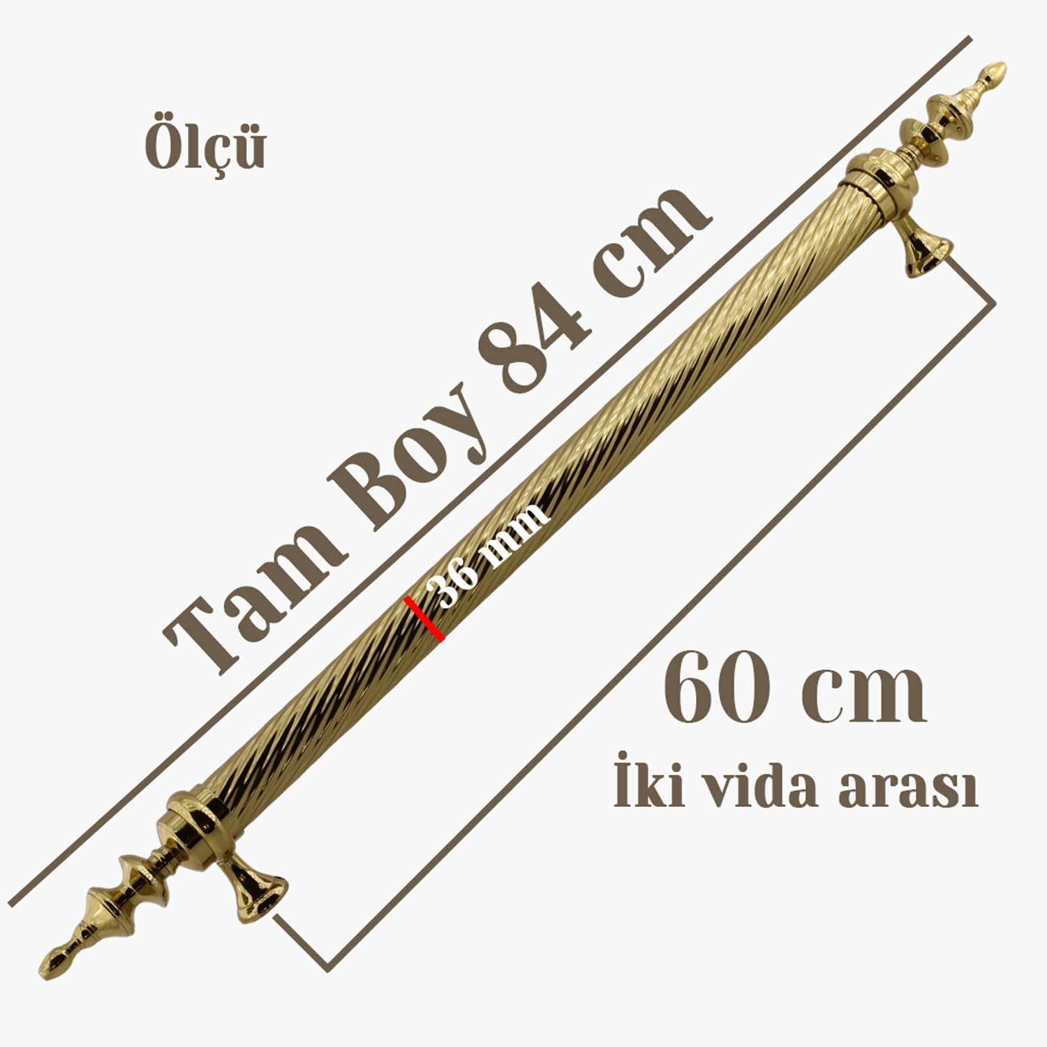 Otağ Gold Altın 60 cm Kapı Çekme Kolu Tutma Kulpu Kulbu Çelik Dış Kapı Tutamağı Sürgülü Lüks Model