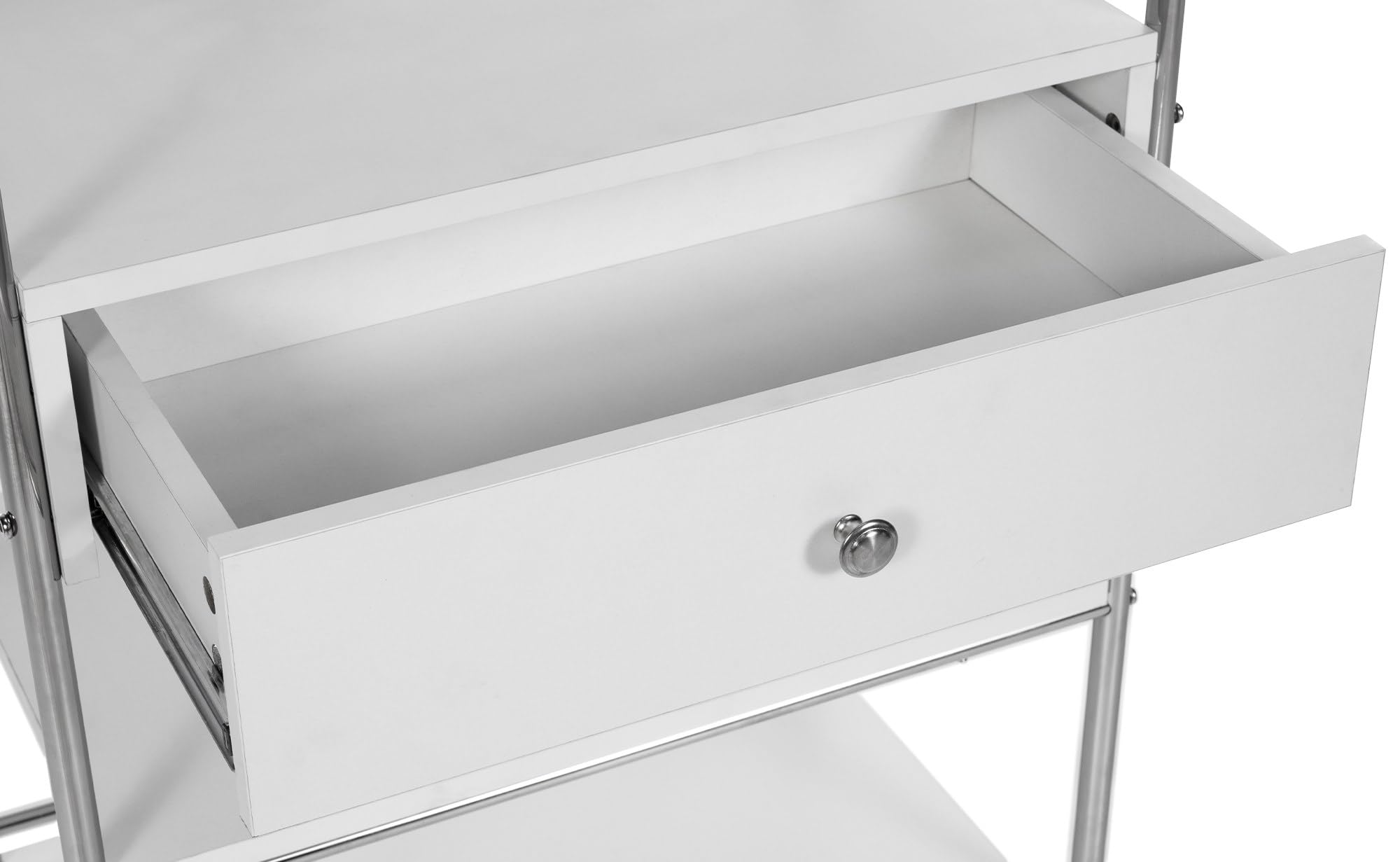 CLP Carrello PL912 I Carrello per attrezzature su rotelle I Carrello per cosmetici con cassetto e tre ripiani I Carrello multiuso, Colore:bianco
