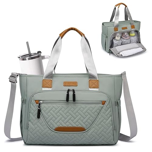 Bolsa de pañales grande con compartimento para laptop de 16 pulgadas, bolsa de bebé con bolsillo aislado para mamá y papá, ideal para viajes,