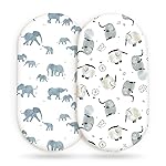GRSSDER Stretchy Ultra Soft Fitted Bassinet Sheet Set 2 Pack, Universal Fitted for Bassinets Baby Cradle Moses Basket Oval Rectangle Mattress Safe and Snug, Cute Elephant Print