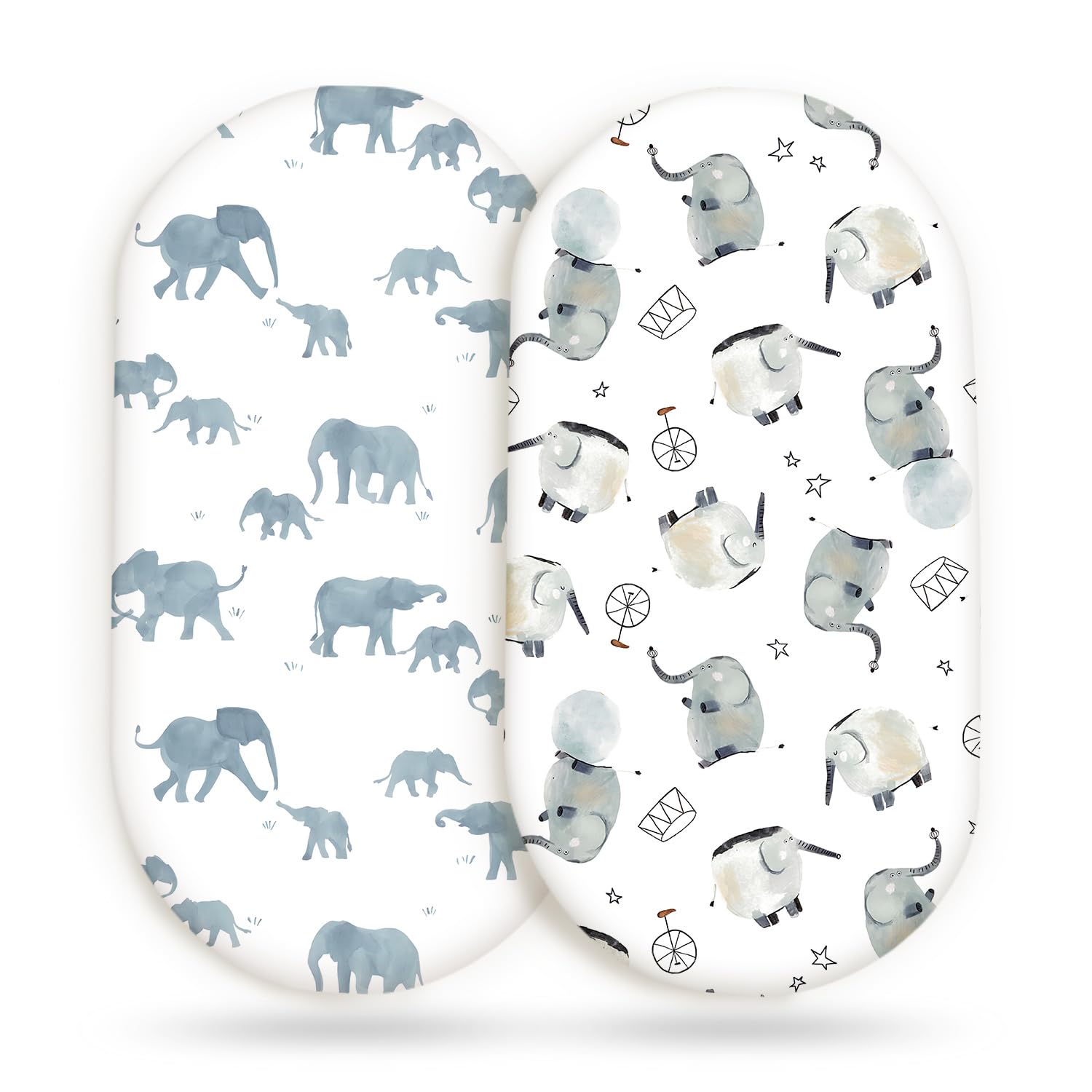 GRSSDER Stretchy Ultra Soft Fitted Bassinet Sheet Set 2 Pack, Universal Fitted for Bassinets Baby Cradle Moses Basket Oval Rectangle Mattress Safe and