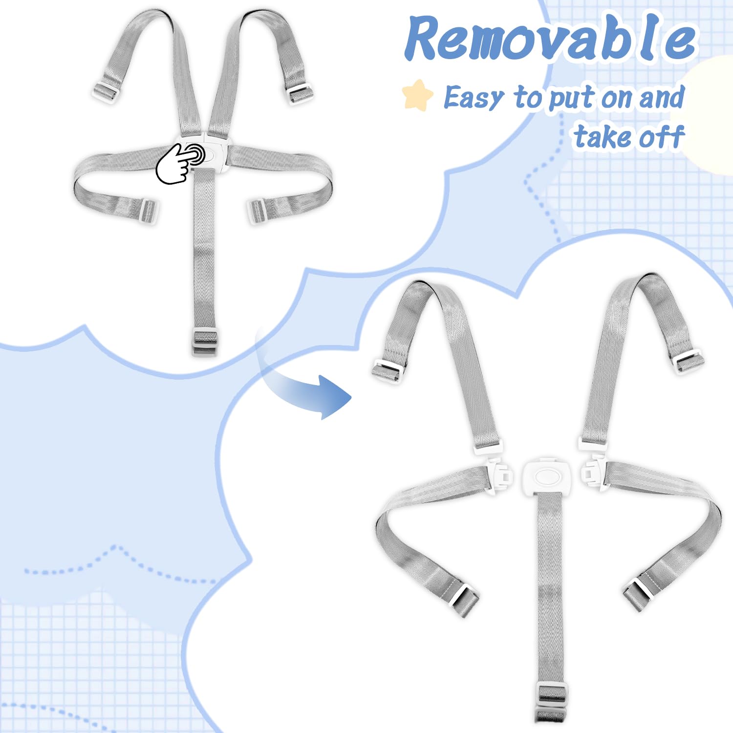 High Chair Straps, Adjustable 5 Point Baby Safety Harness, High Chair Harness Straps Replacement - Image 3