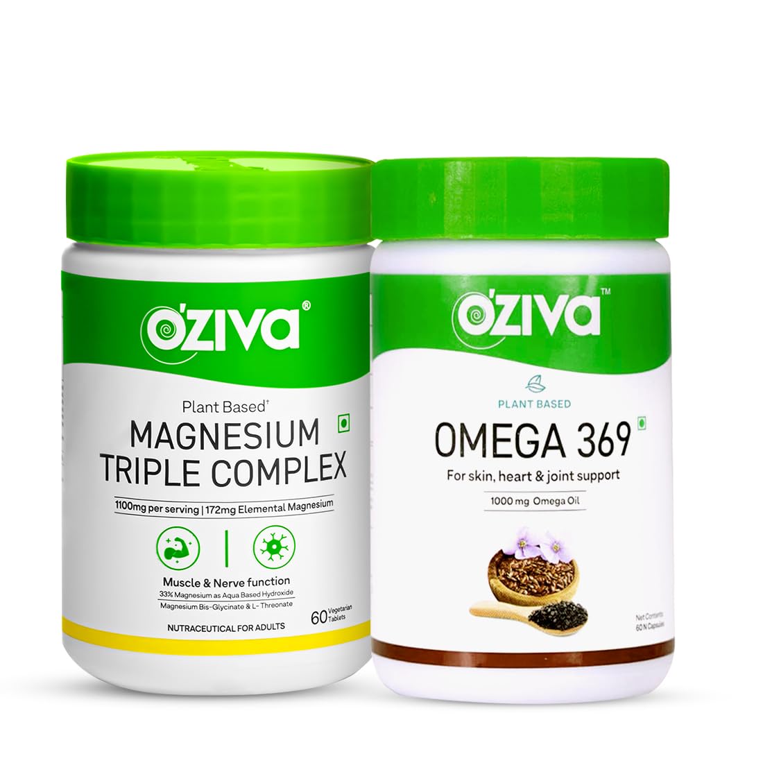 OZiva Magnesium Triple Complex 1100mg for Muscle, Sleep and Nerve Function | 60 Vegetarian Tablets & Plant Based Omega 3 6 9 Multivitamin Supplement for Men & Women, 60 Capsules-image-25