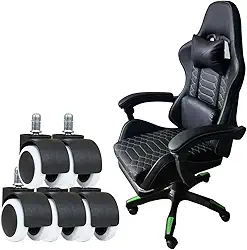Cadeira Gamer Ergonomica com 2 Grupo em conjuntos de cinco Rodas(Rodízios com Travão e Rodízios Padrão) e Apoio Cervical Ajustável Preto e Verde