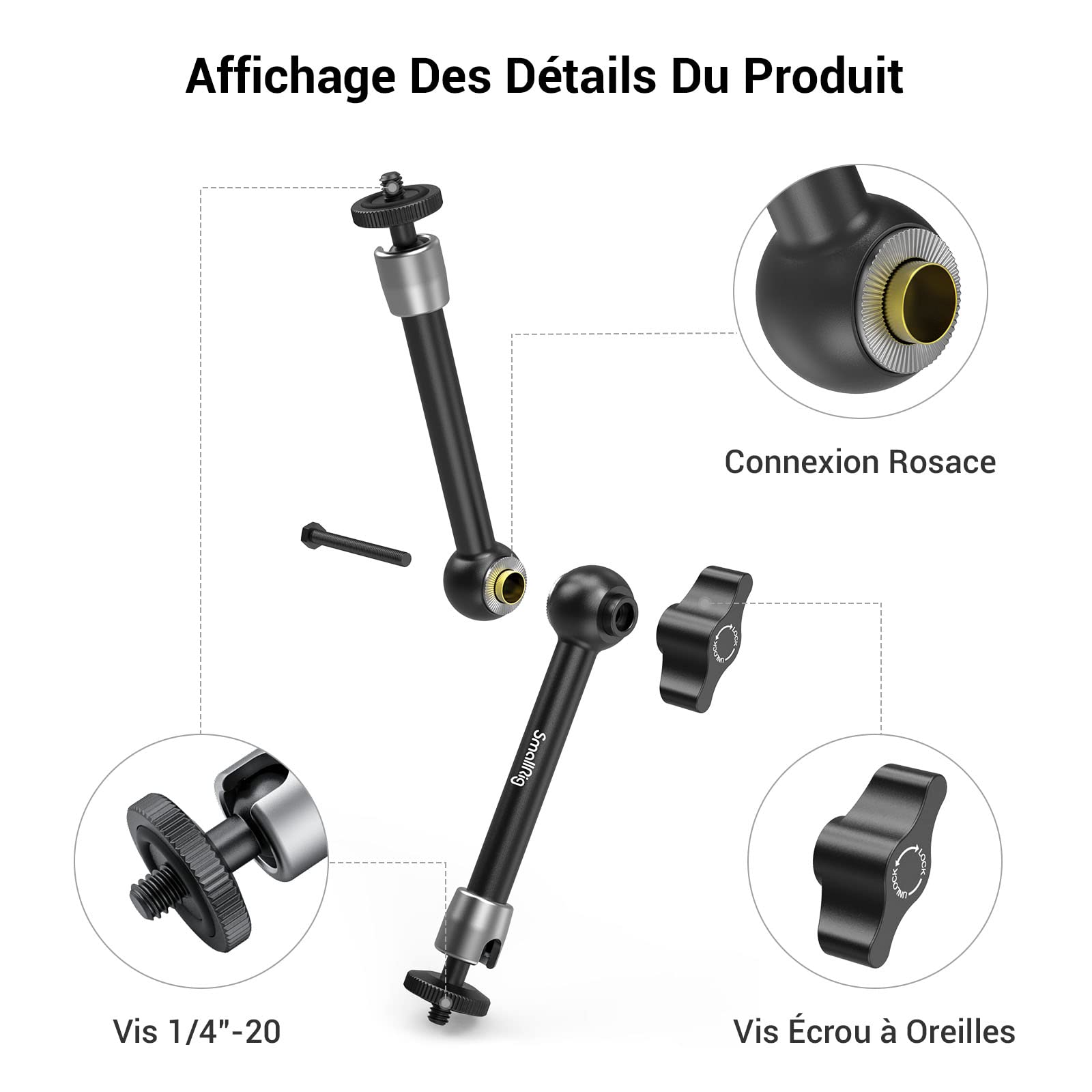 (Version Mise à Jour) SMALLRIG Bras Articule Magic Arm 10 Pouces Bras de Friction Reglable pour Moniteur LCD LED Light Caméra DSLR Rig - 2066B