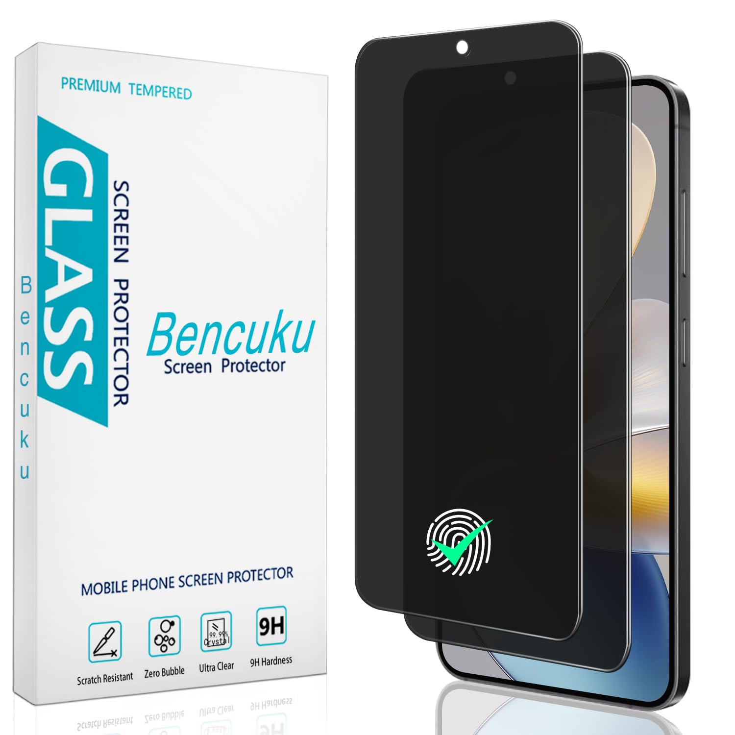Photo 1 of Bencuku (2 Pack) Privacy Screen Protector for Samsung Galaxy S26 Plus Anti Spy Tempered Glass, Support Fingerprint Unlock, Anti Scratch, Bubble Free