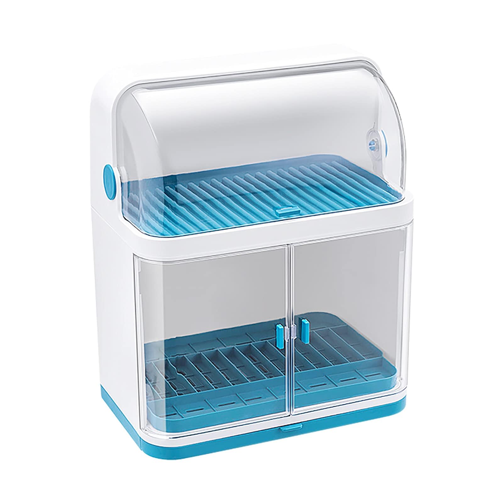 Rejilla para Platos De 2 Niveles con Tapa, Organizador De PláStico para Armarios De Cocina, Rejilla para Secar Platos, Rejilla para Platos Y Cuencos Que Ahorra Espacio